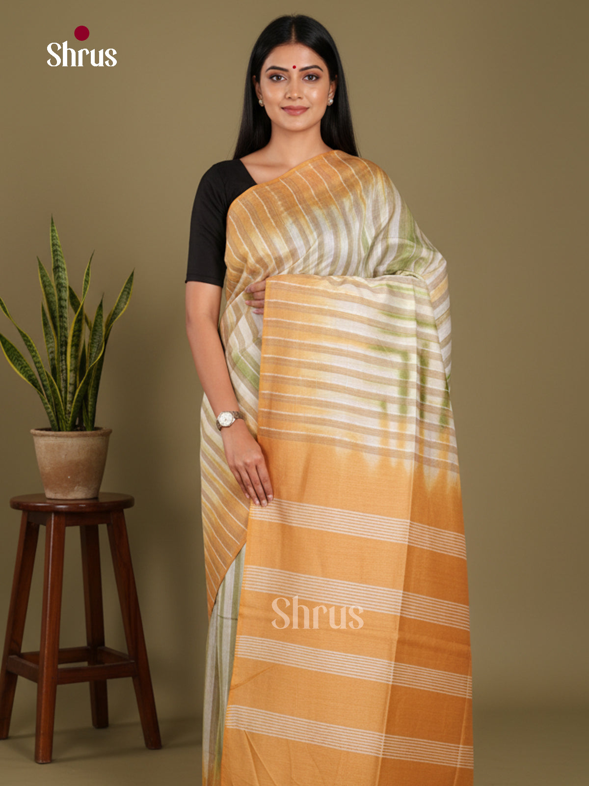 Cream & Brown- Shibori Saree
