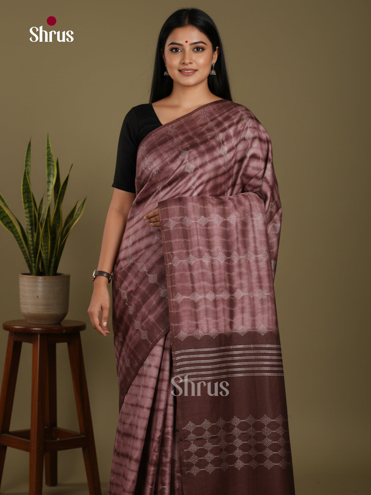 Brown - Shibori Saree