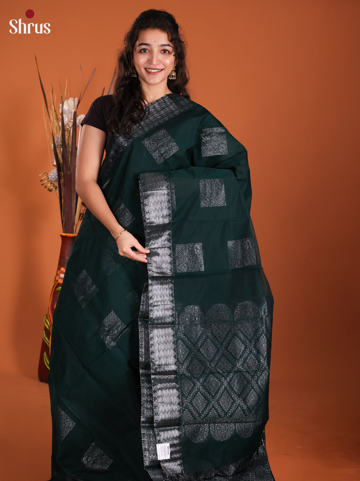 Dark green- Semi Silkcotton Saree-DKS25185