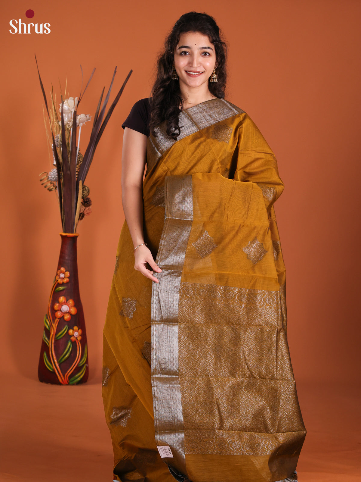 Mustard  - Semi Silkcotton Saree- DKS25186