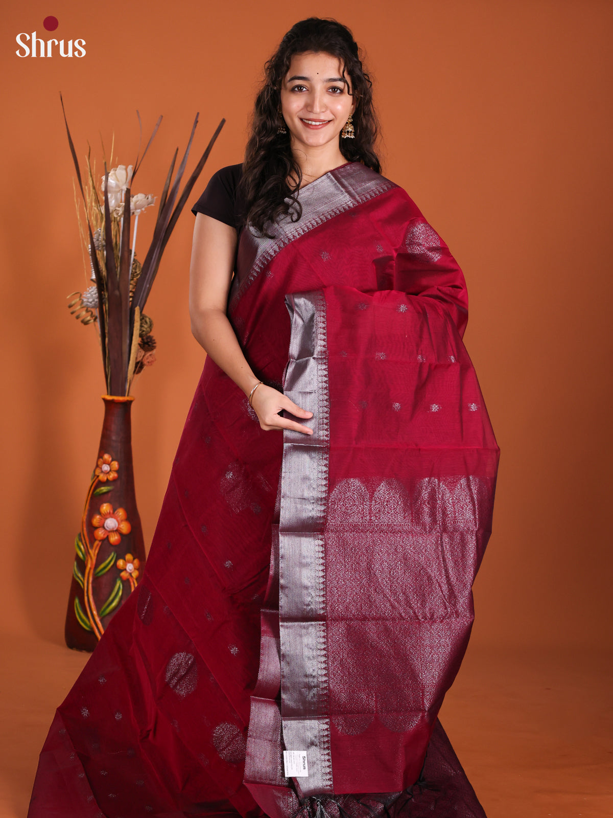 Maroon  - Semi Silkcotton Saree- DKS25188