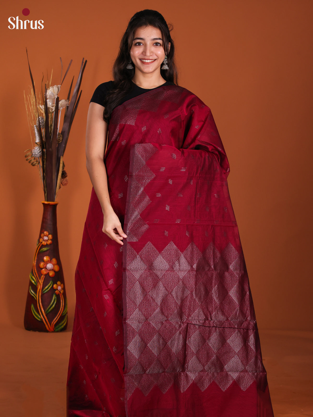 Maroon  - Semi Silkcotton Saree- DKS25191