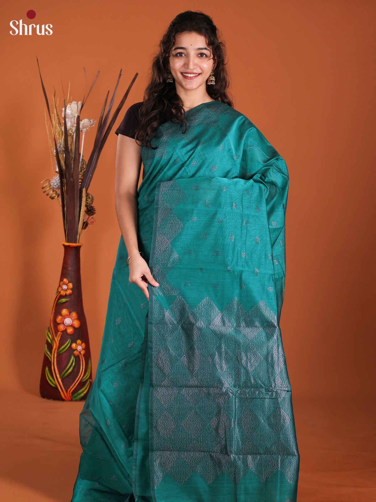 Green - Semi Silkcotton Saree-DKS25193