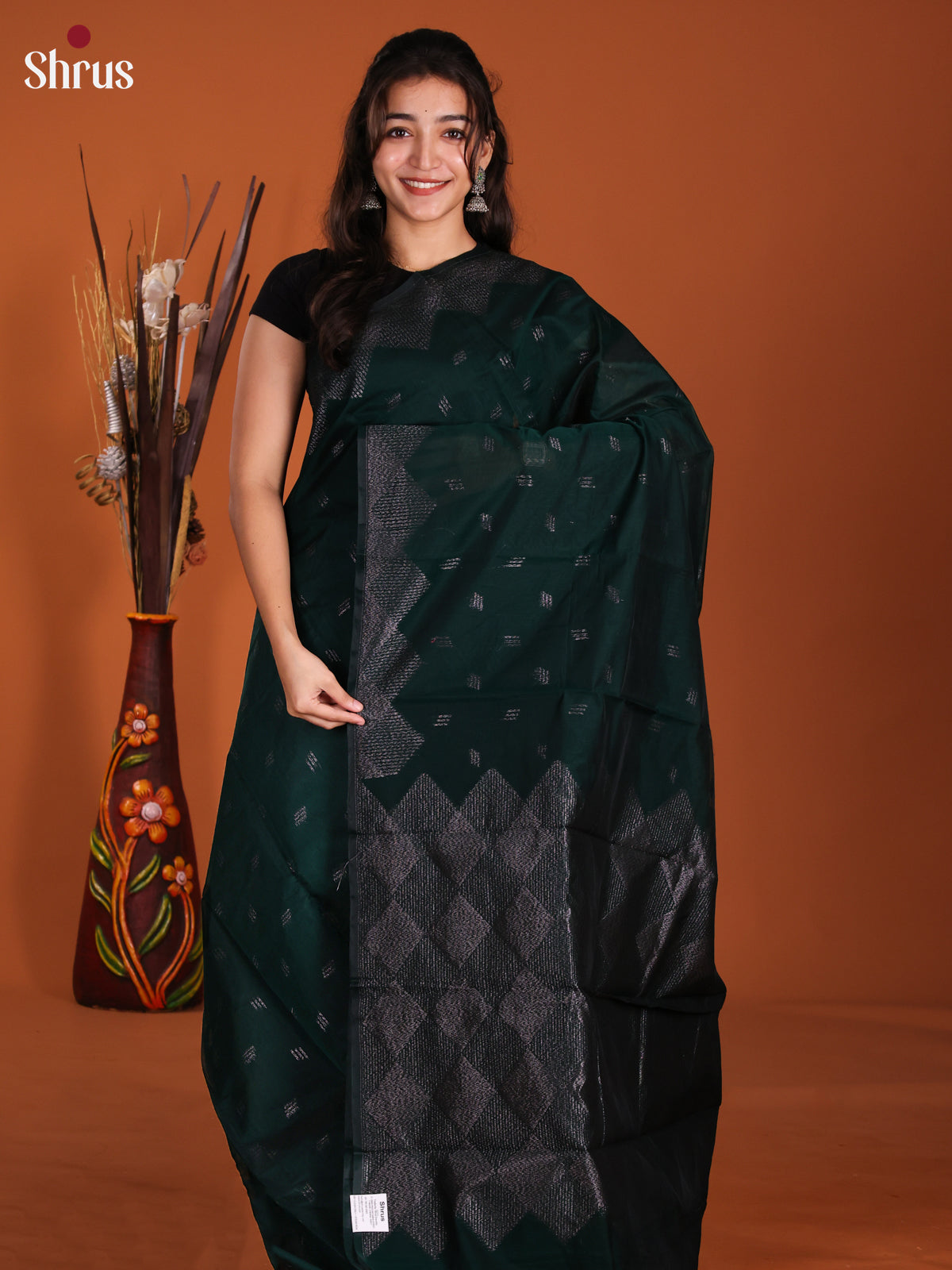 dark green - Semi Silkcotton Saree-DKS25194