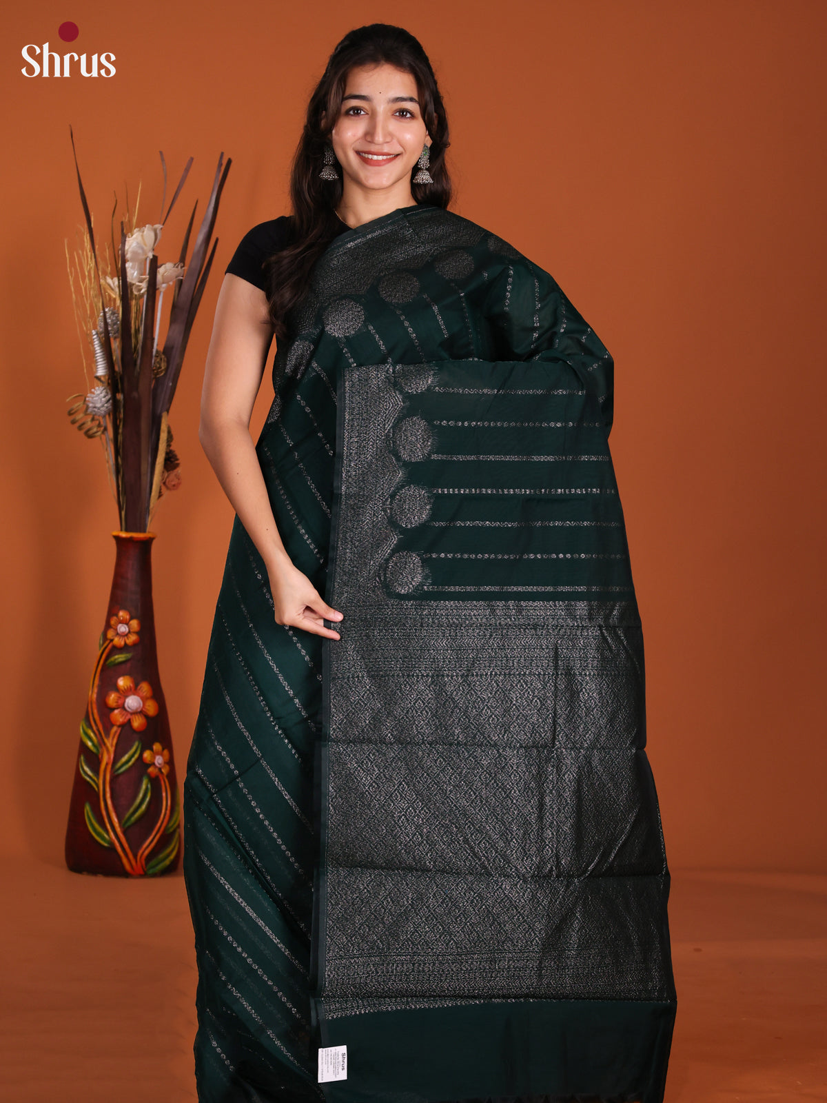 Dark Green - Semi Silkcotton Saree- DKS25196