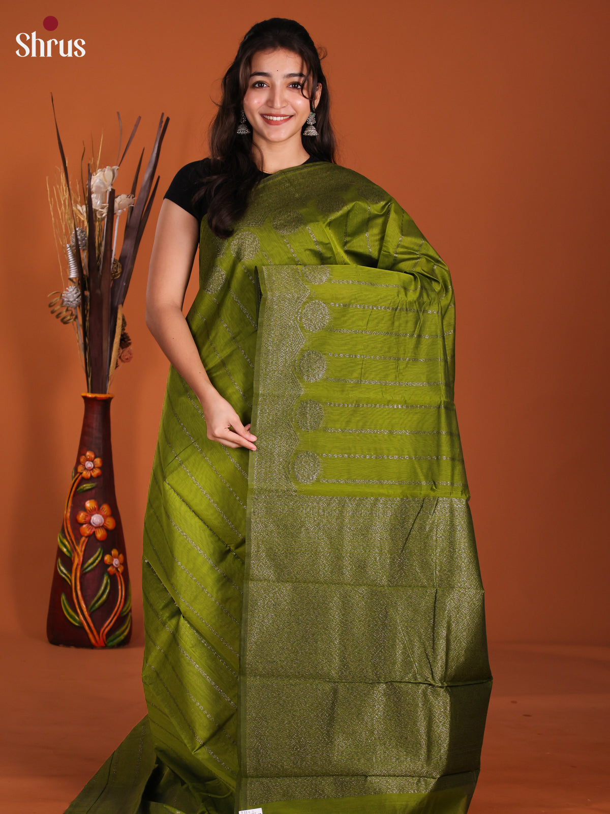 Green - Semi Silkcotton Saree-DKS25197