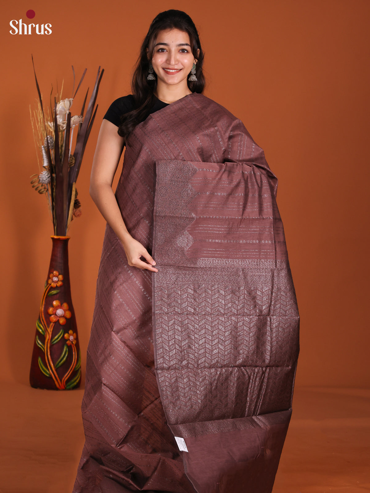 Brown  - Semi Silkcotton Saree- DKS25200