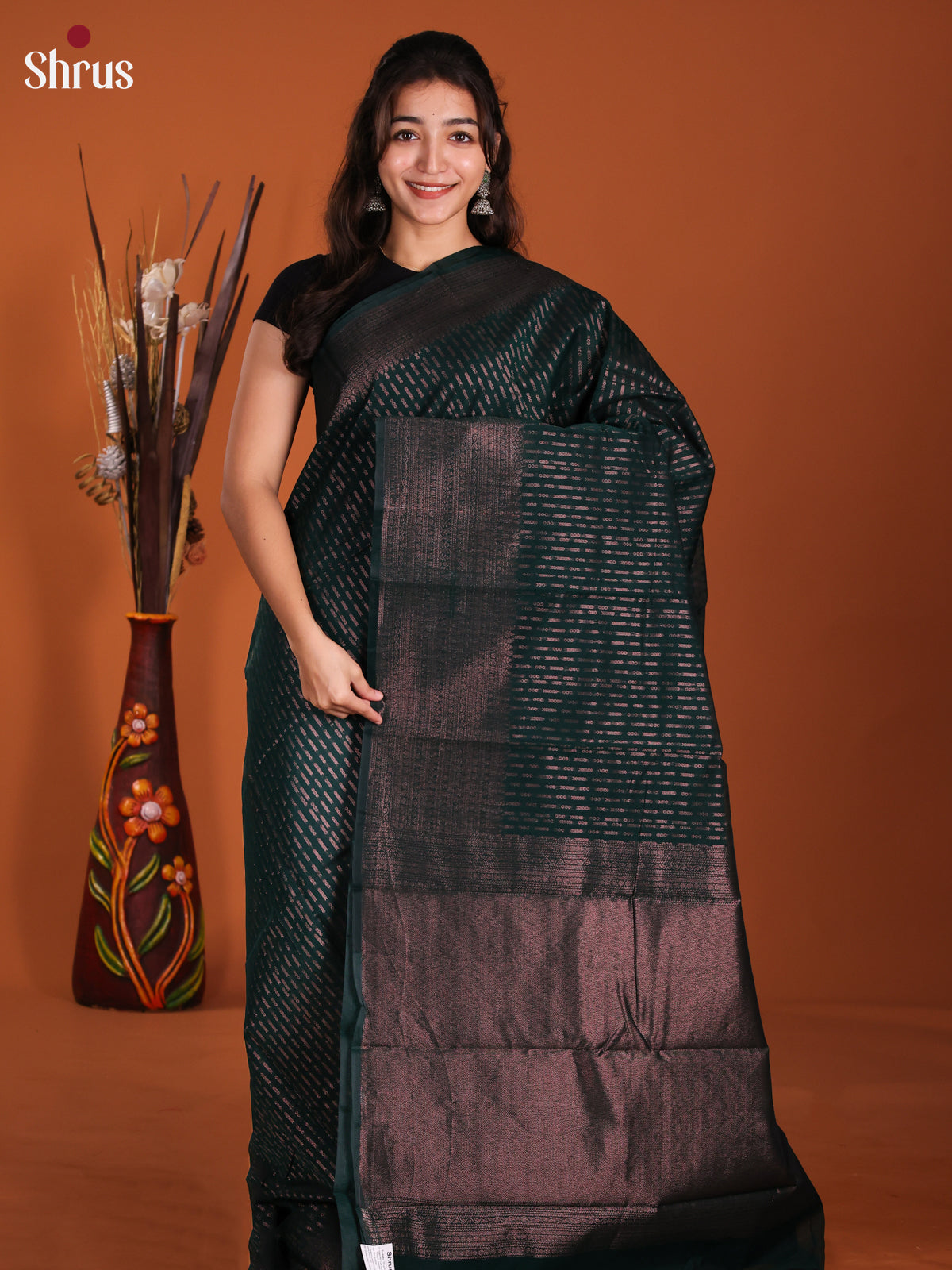 Dark Green  - Semi Silkcotton Saree- DKS25210