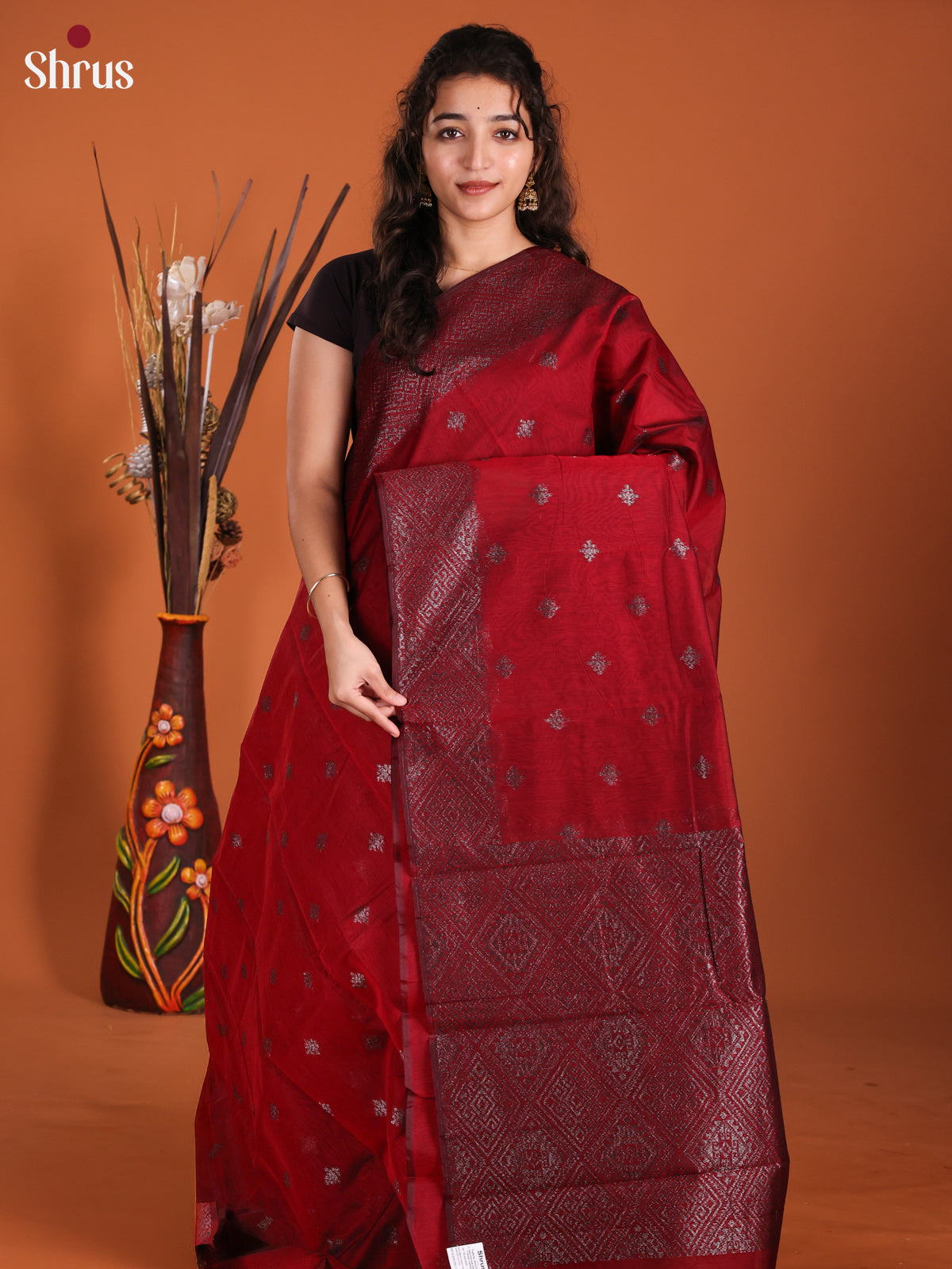 Maroon - Semi Silkcotton Saree- DKS25217