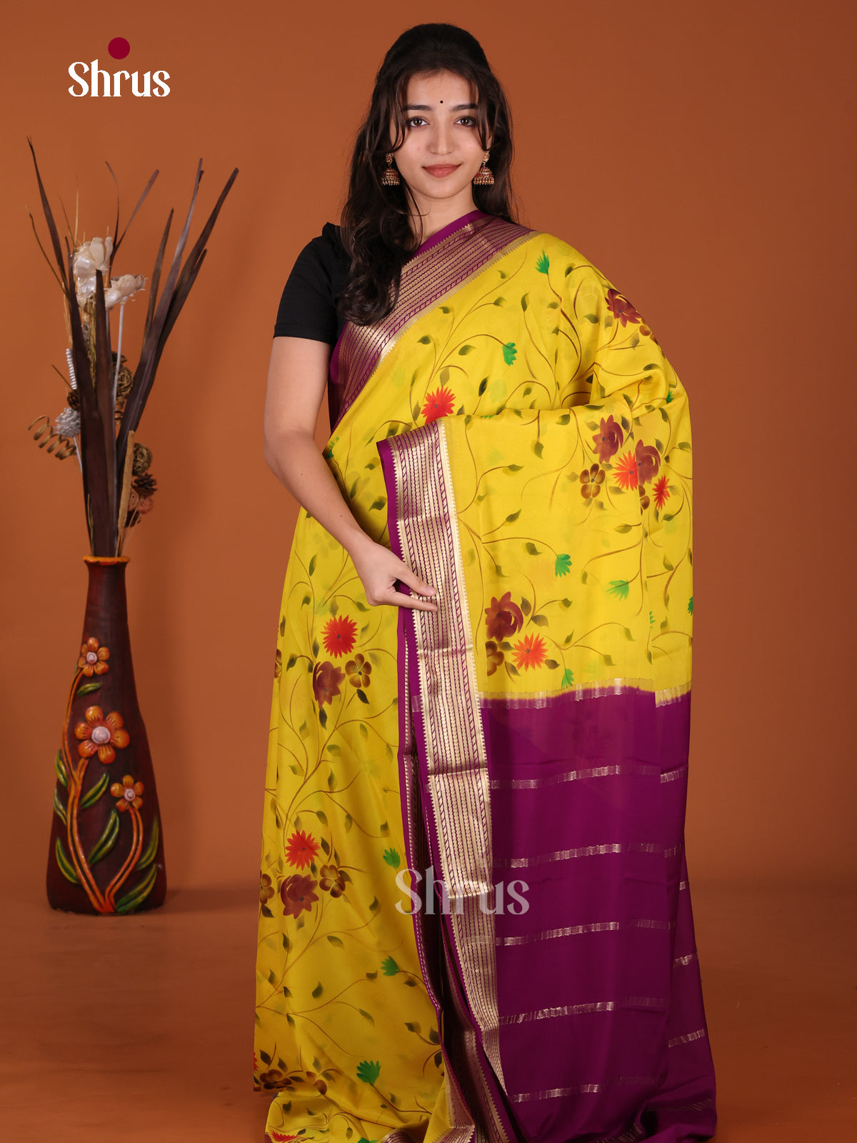 DKS25312 - Mysore Silk Print Saree - Shop on Shrus.com