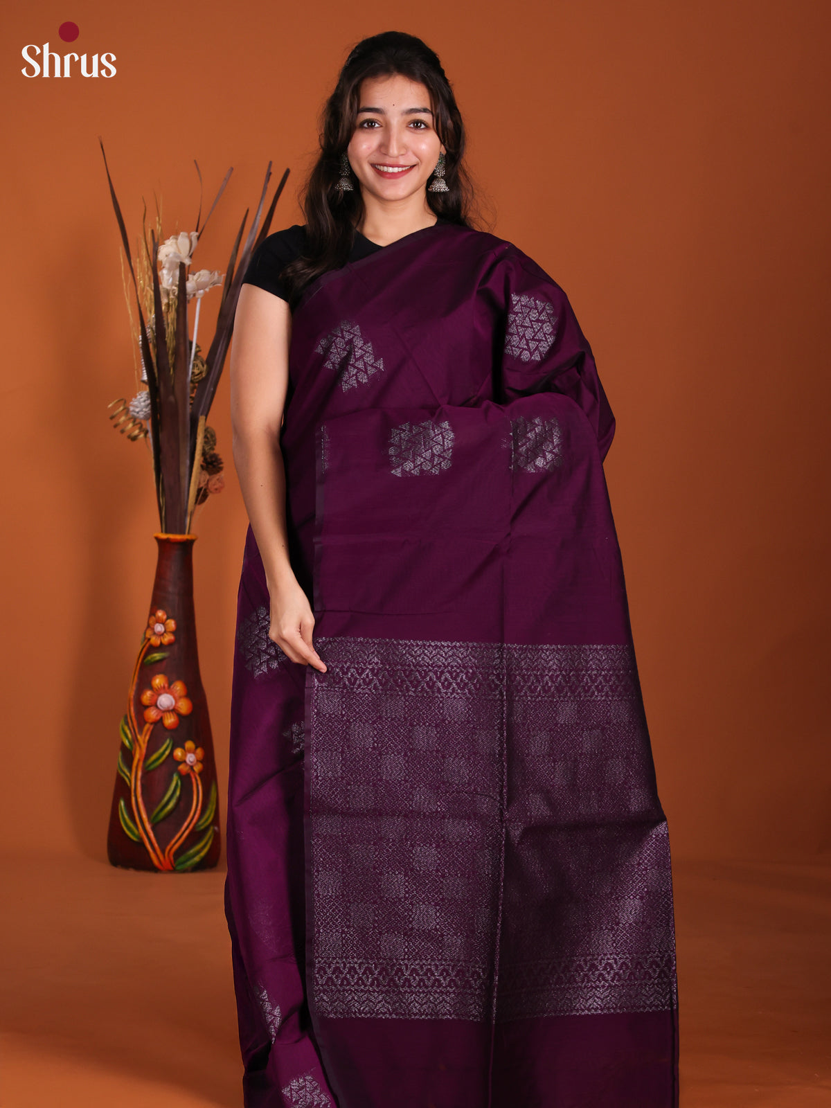 Wine - Semi Silkcotton Saree -DKS26171