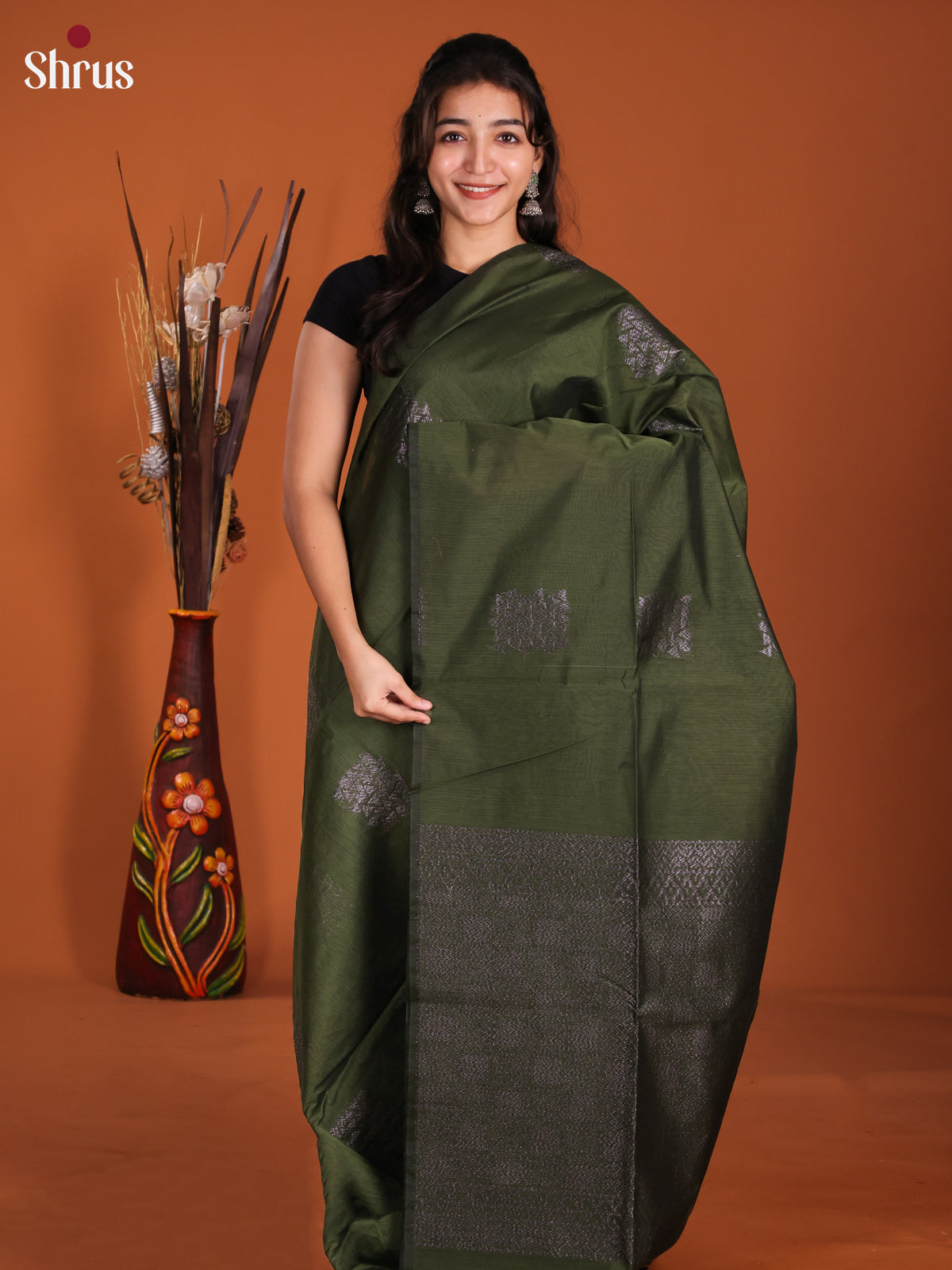 Green  - Semi Silkcotton Saree-DKS26174