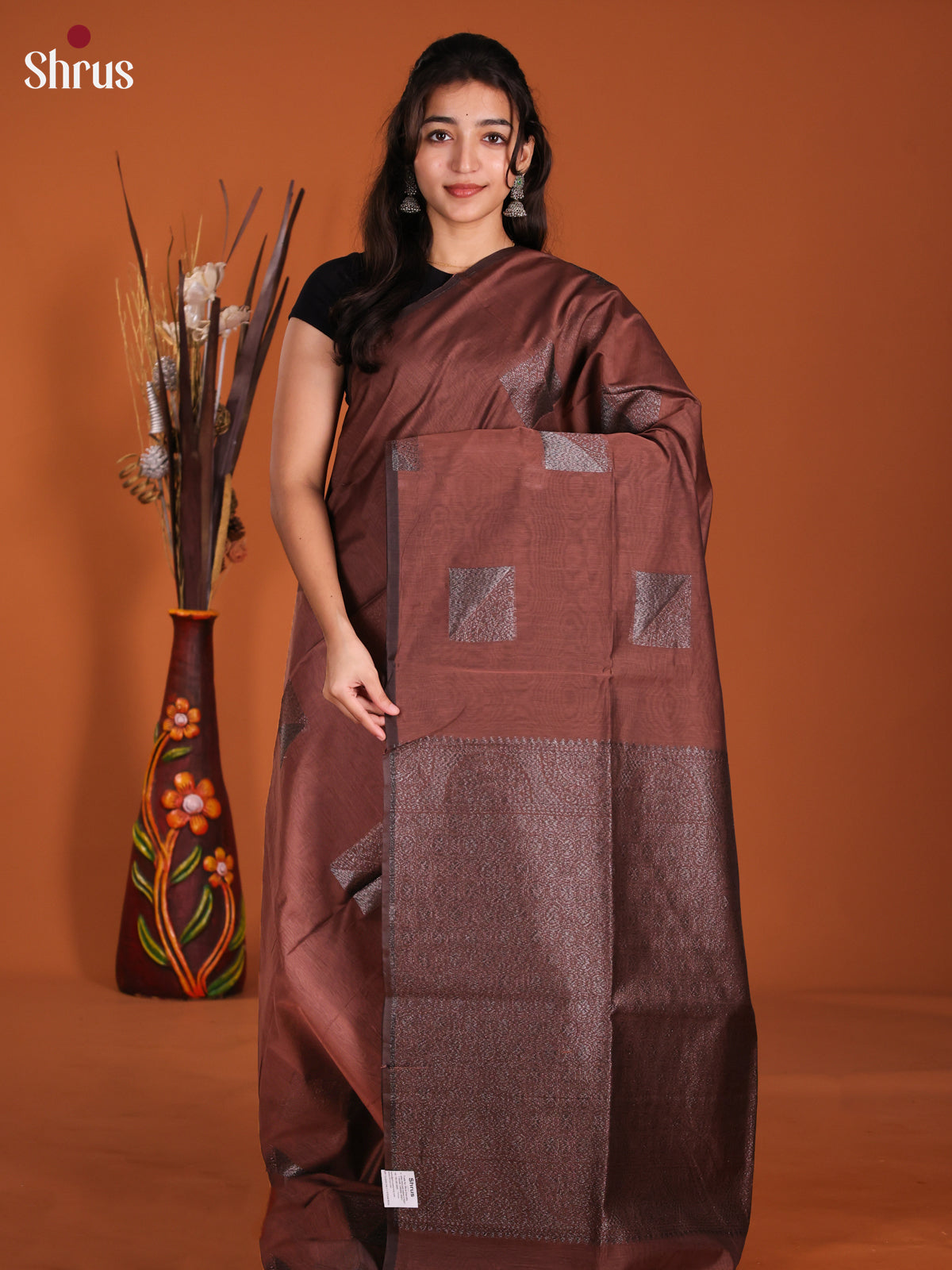 Brown  - Semi Silkcotton Saree-DKS26176