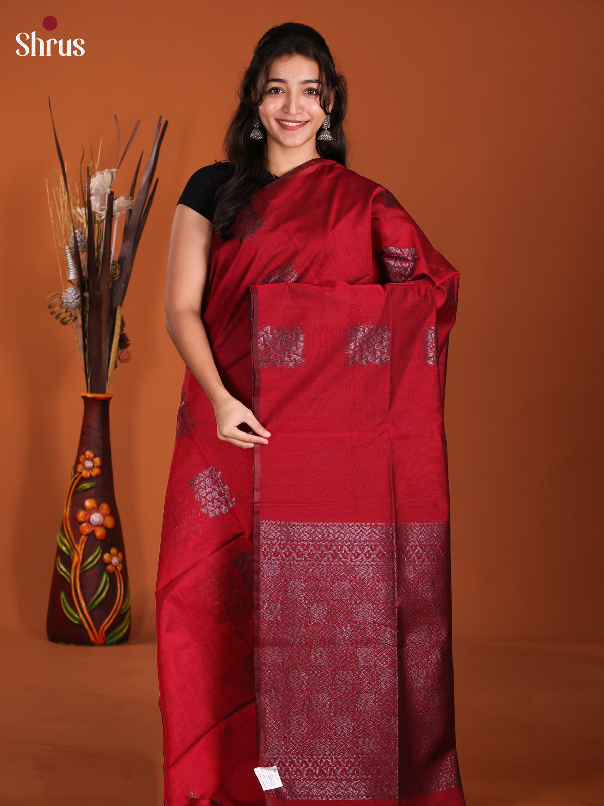 Red - Semi Silkcotton Saree -DKS26177