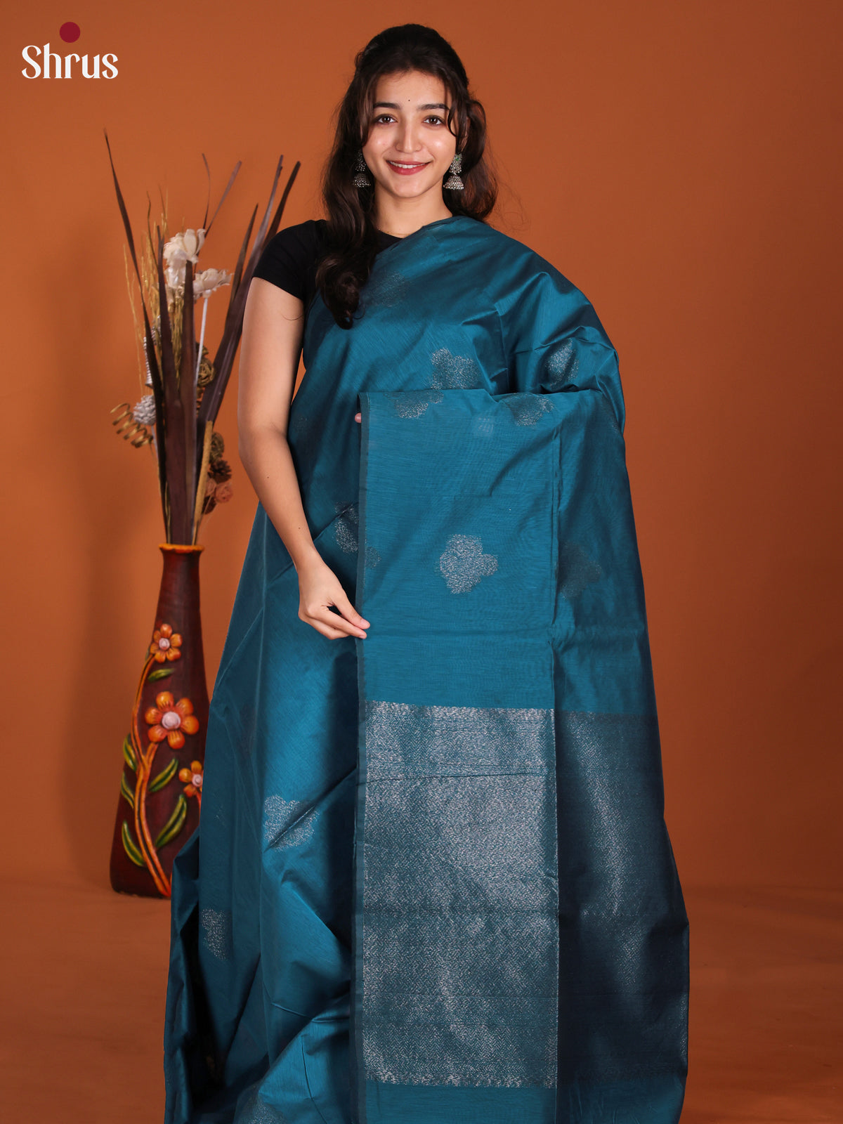 Blue  - Semi Silkcotton Saree-DKS26184