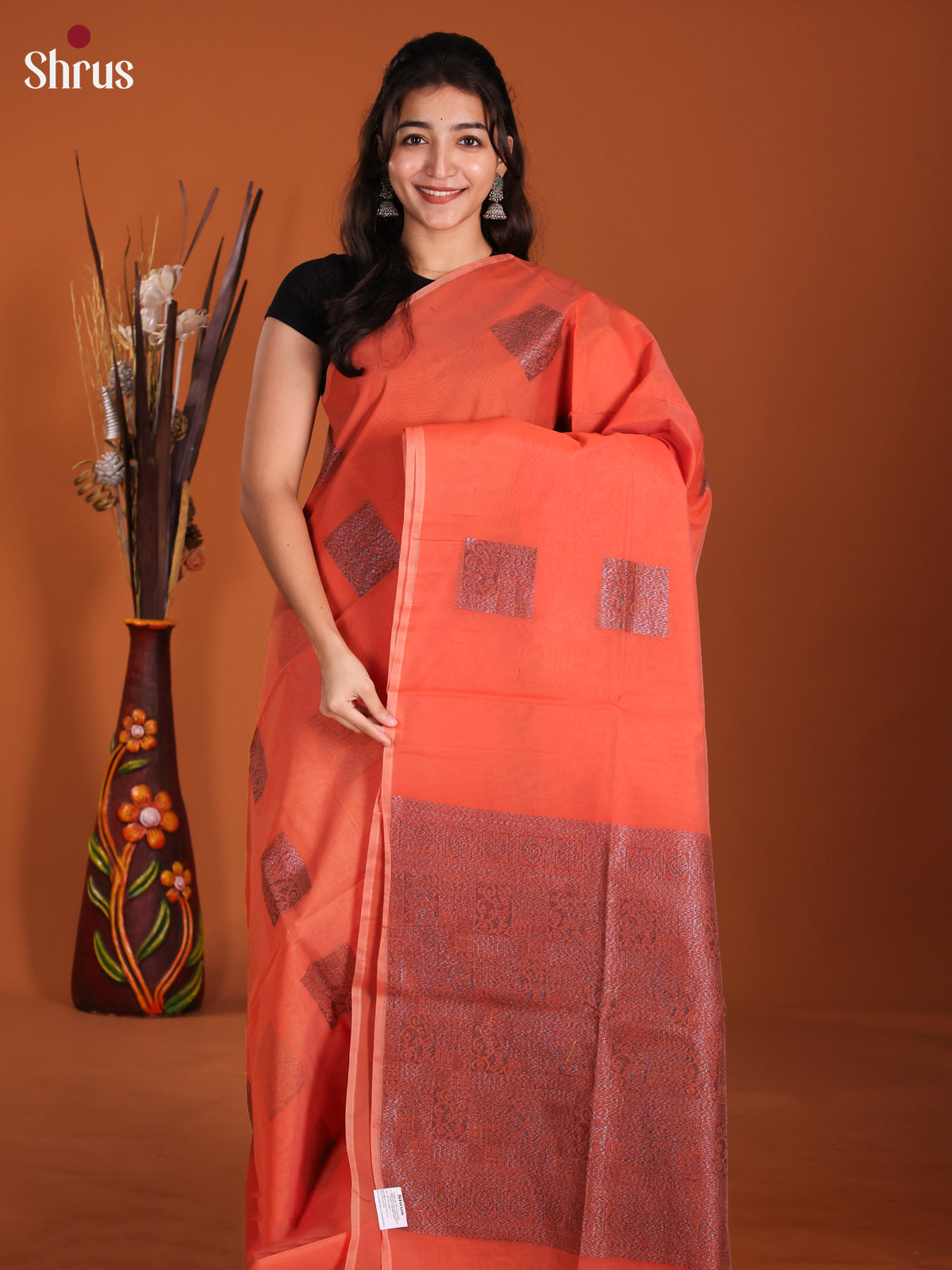 Orange - Semi Silkcotton Saree -DKS26195