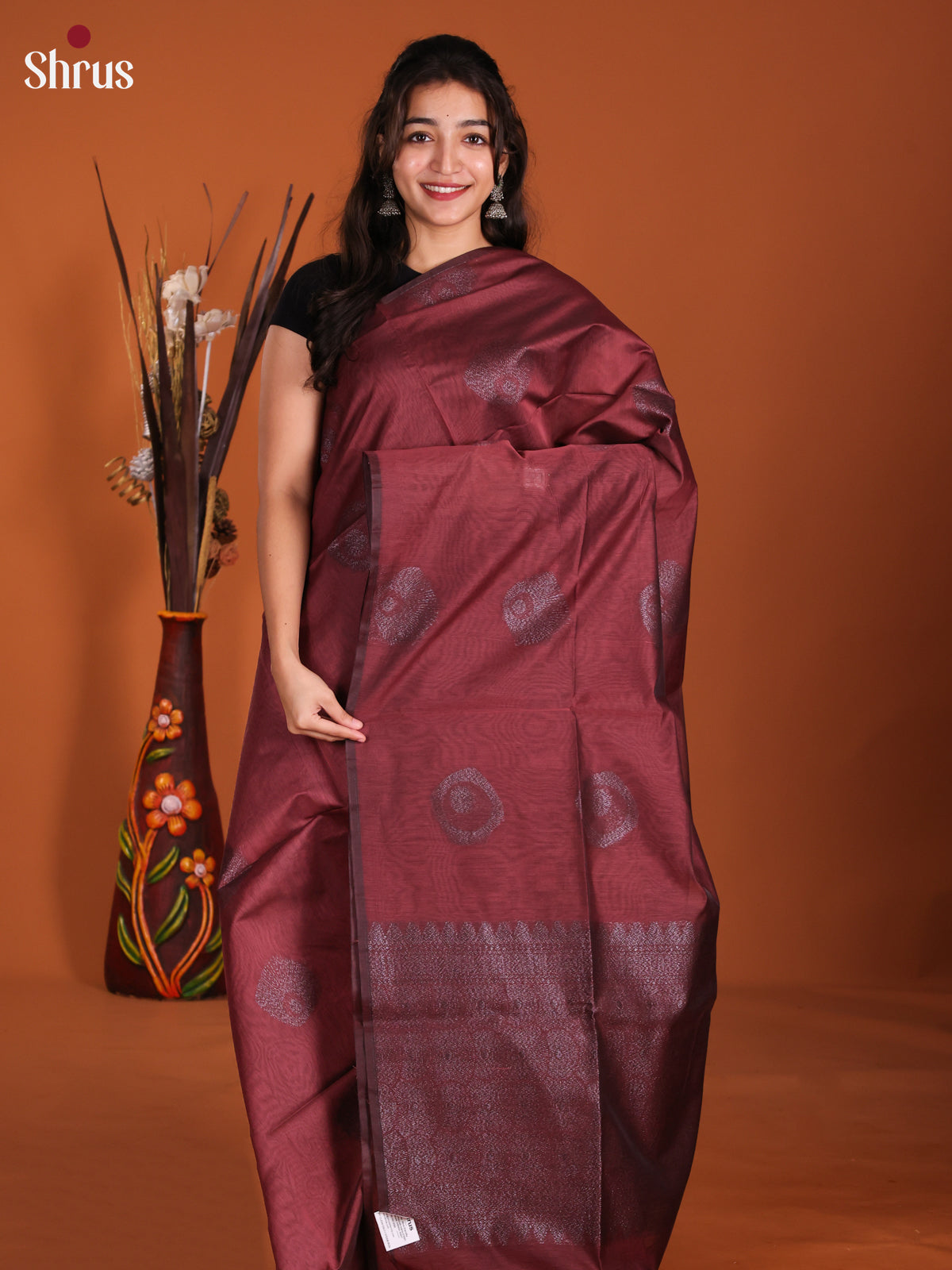 Maroon - Semi Silkcotton Saree- DKS26196