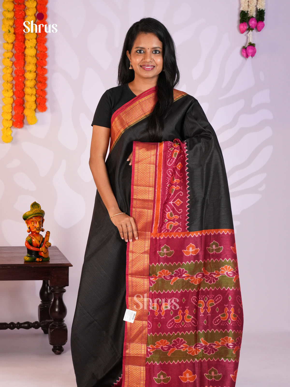 Black & Purple - Semi Patola Saree - Shop on Shrus.com