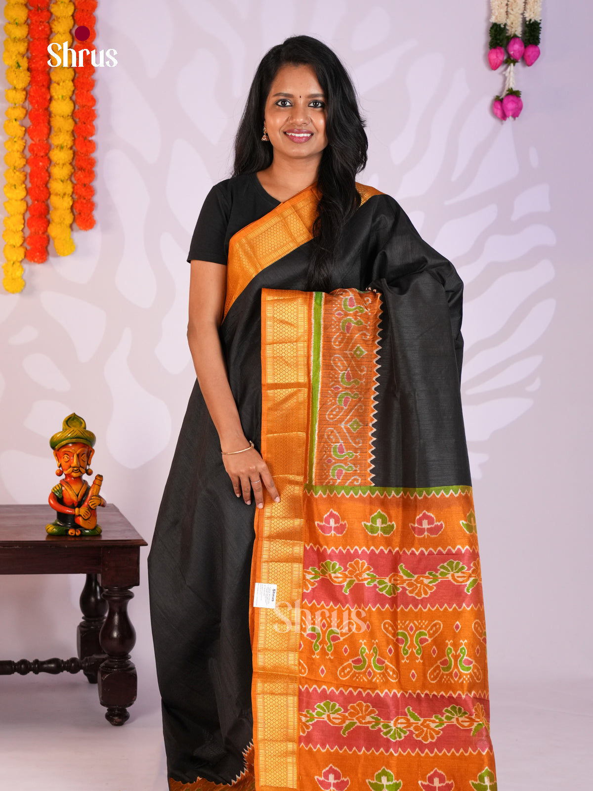 Black & Brick - Semi Patola Saree- DKS26227 - Shop on Shrus.com