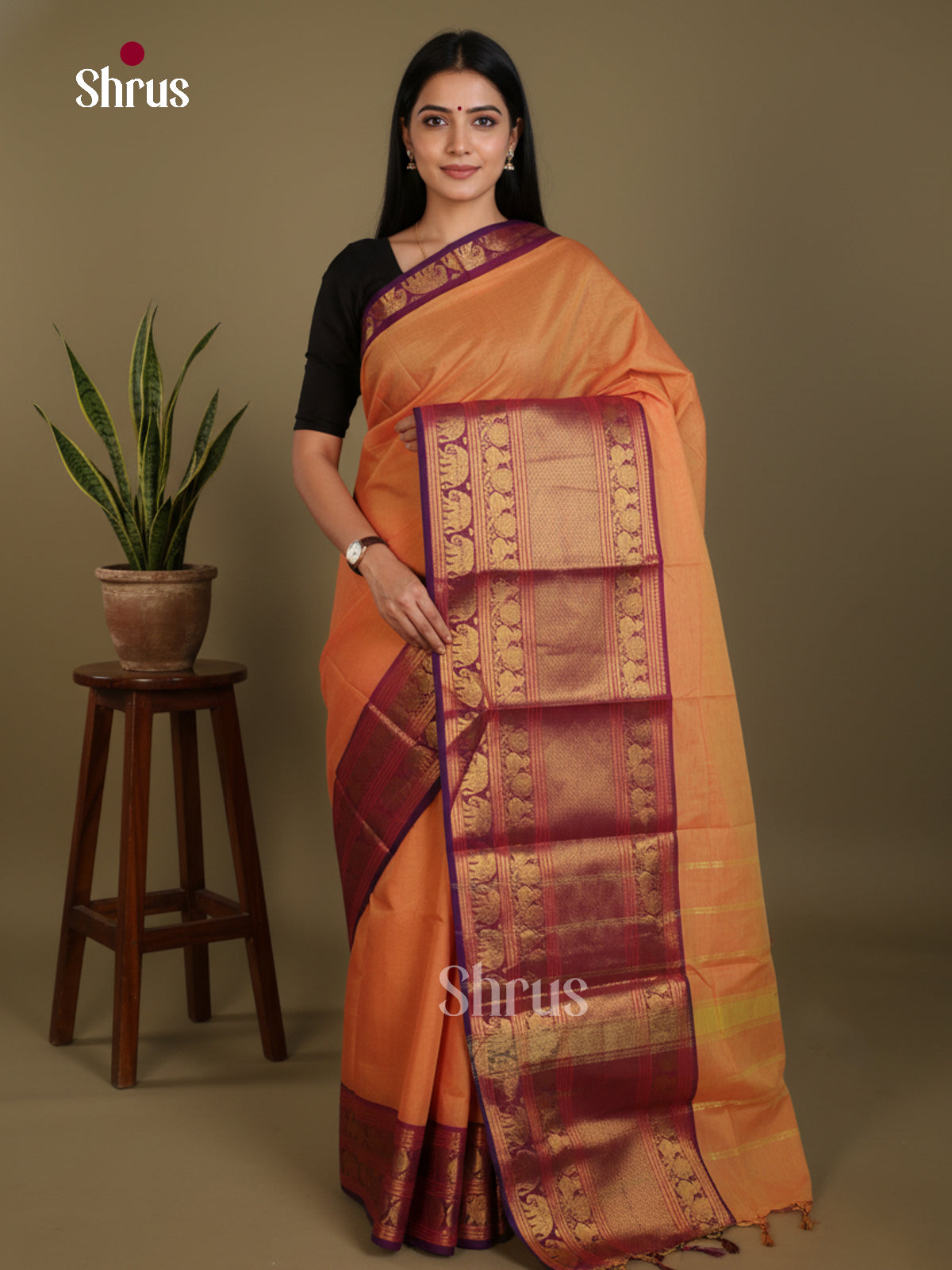 Orange & violet - Narayanpet Cotton Saree