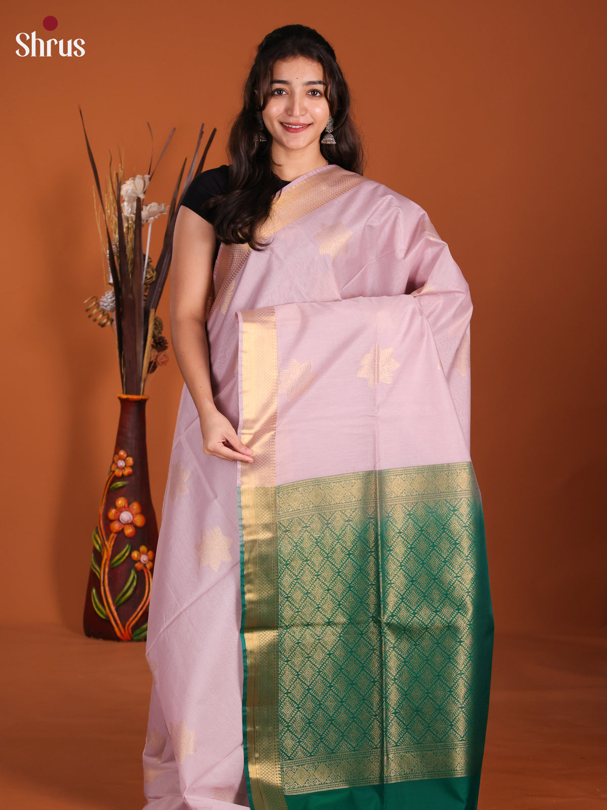 Lavender & Green - Semi Silkcotton Saree- DKS26317 - Shop on Shrus.com