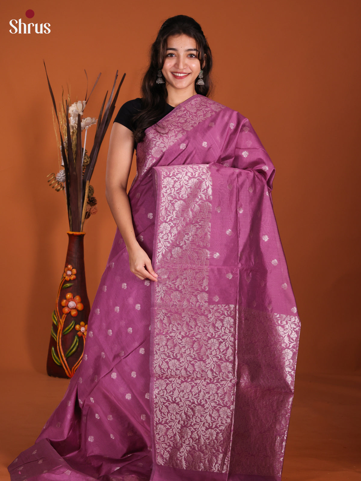 Purple  - Semi Silkcotton Saree-DKS26328