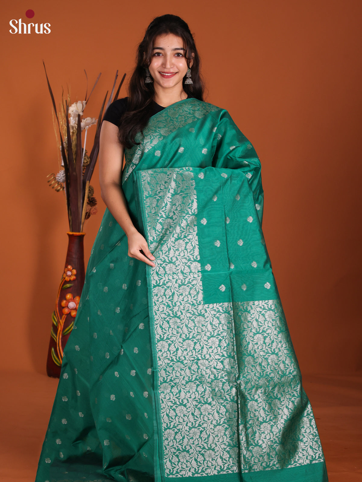 Green  - Semi Silkcotton Saree-DKS26329
