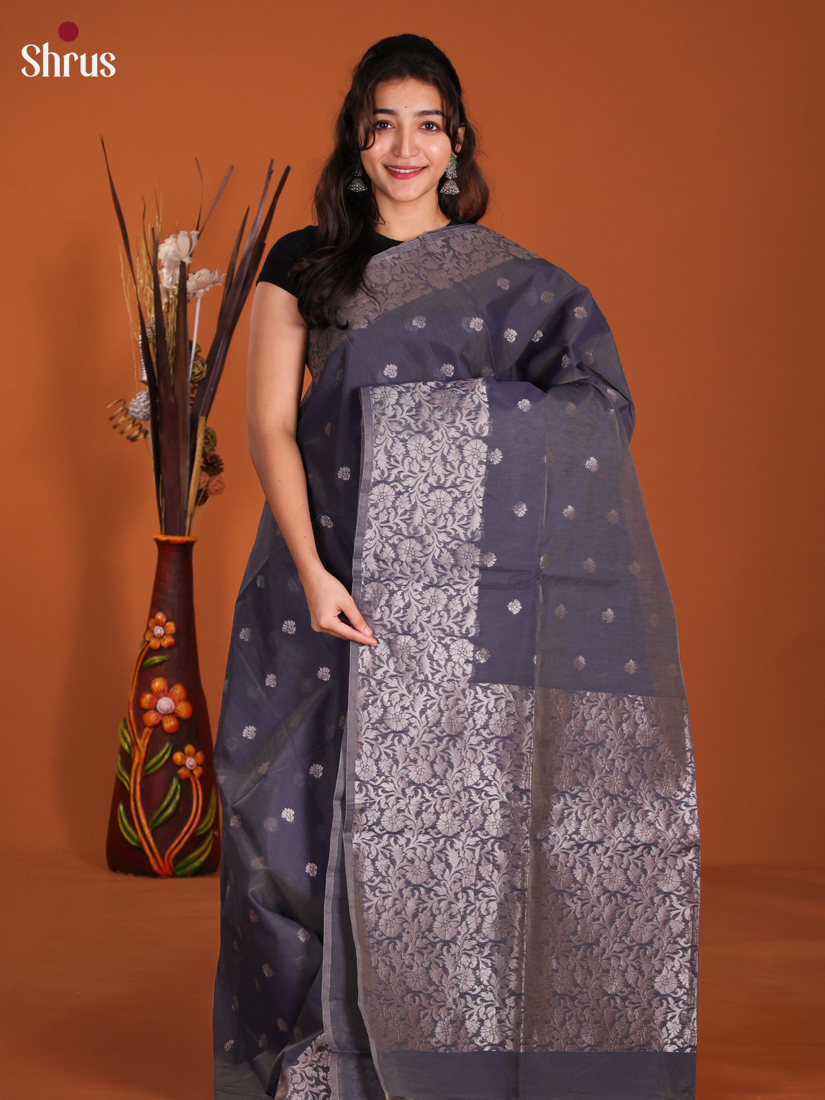 Midnight Blue  - Semi Silkcotton Saree- DKS26343 - Shop on Shrus.com