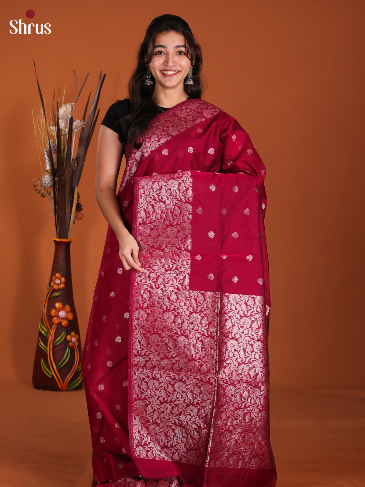 Maroon- Semi Silkcotton Saree - DKS26346