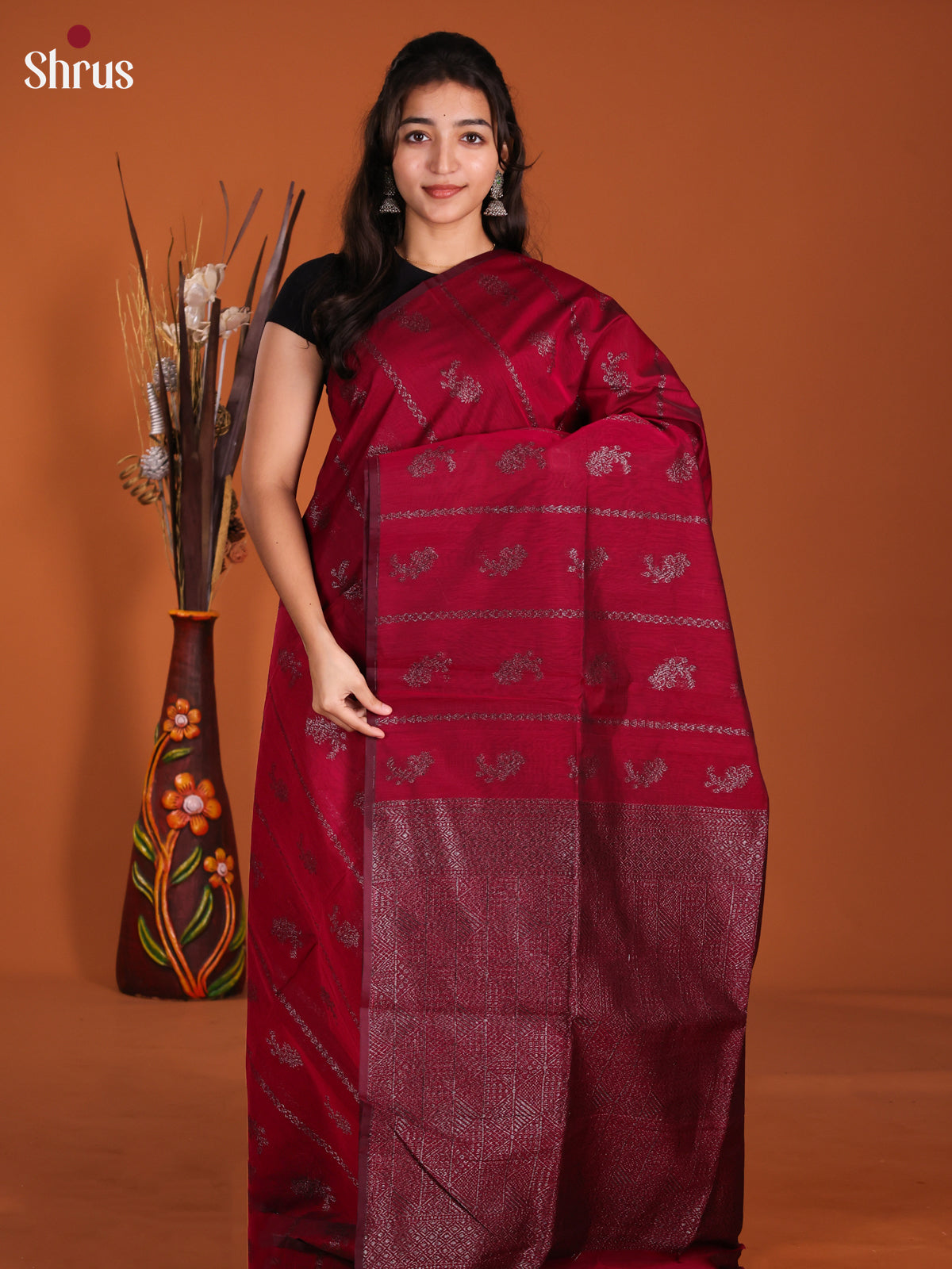 Maroon- Semi Silkcotton Saree - DKS26352
