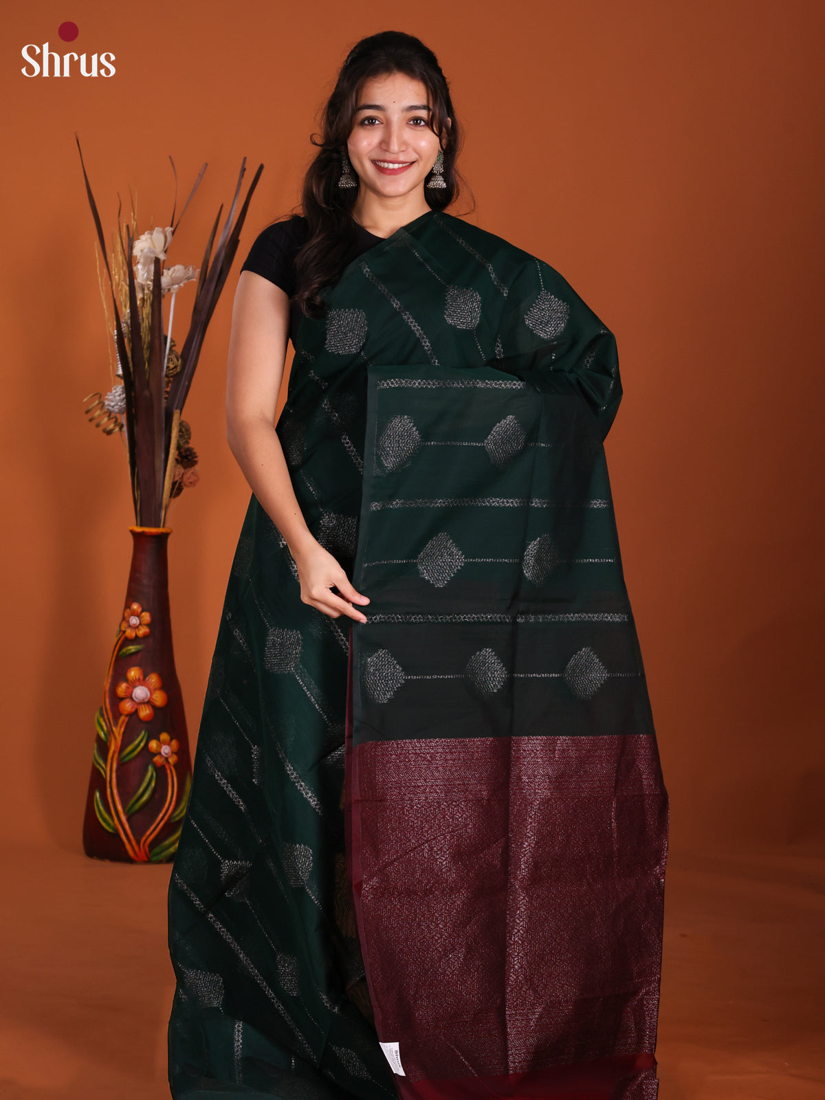 Green & Maroon  - Semi Silkcotton Saree-DKS26360