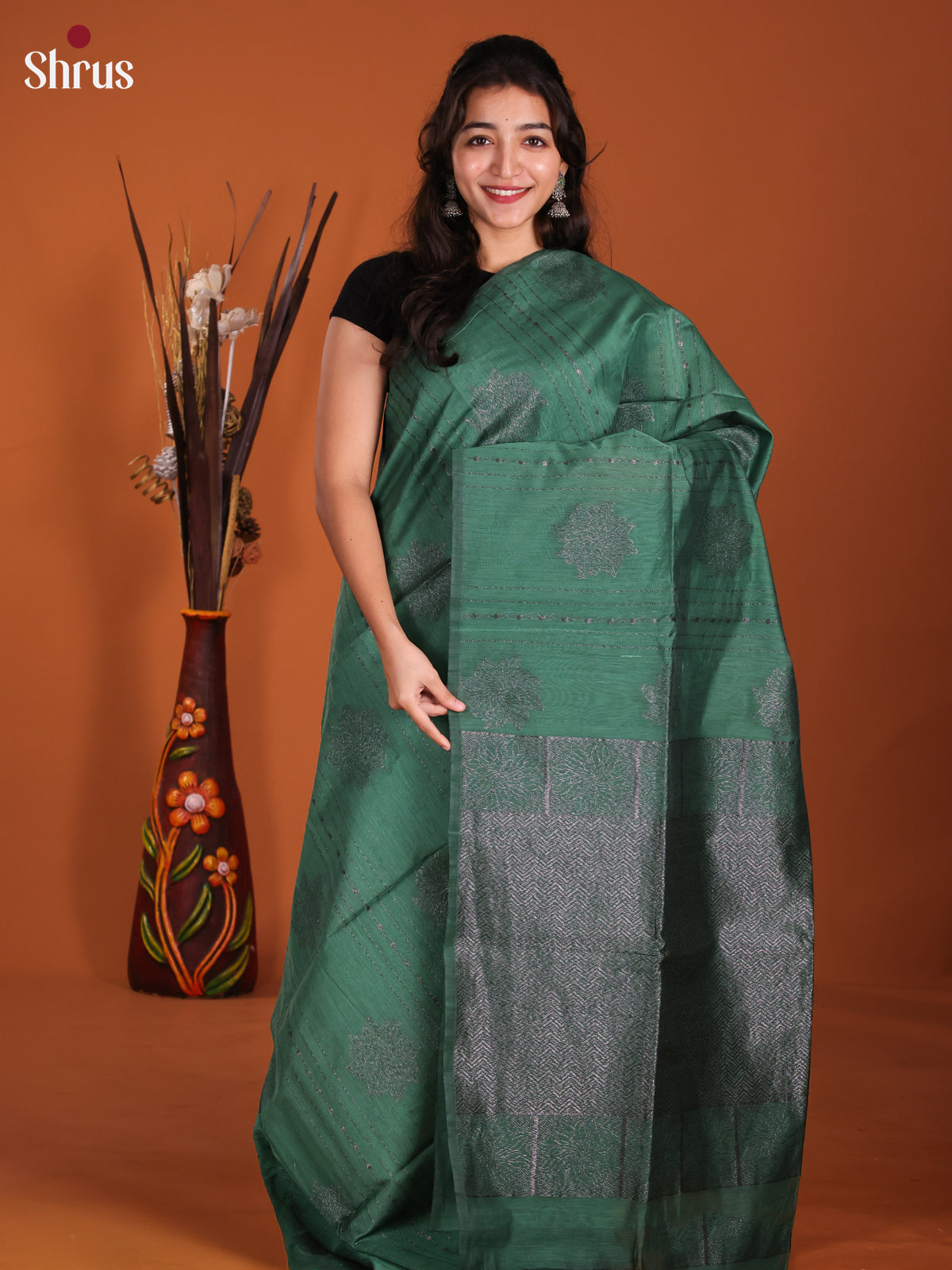 Green- Semi Silkcotton Saree - DKS26389