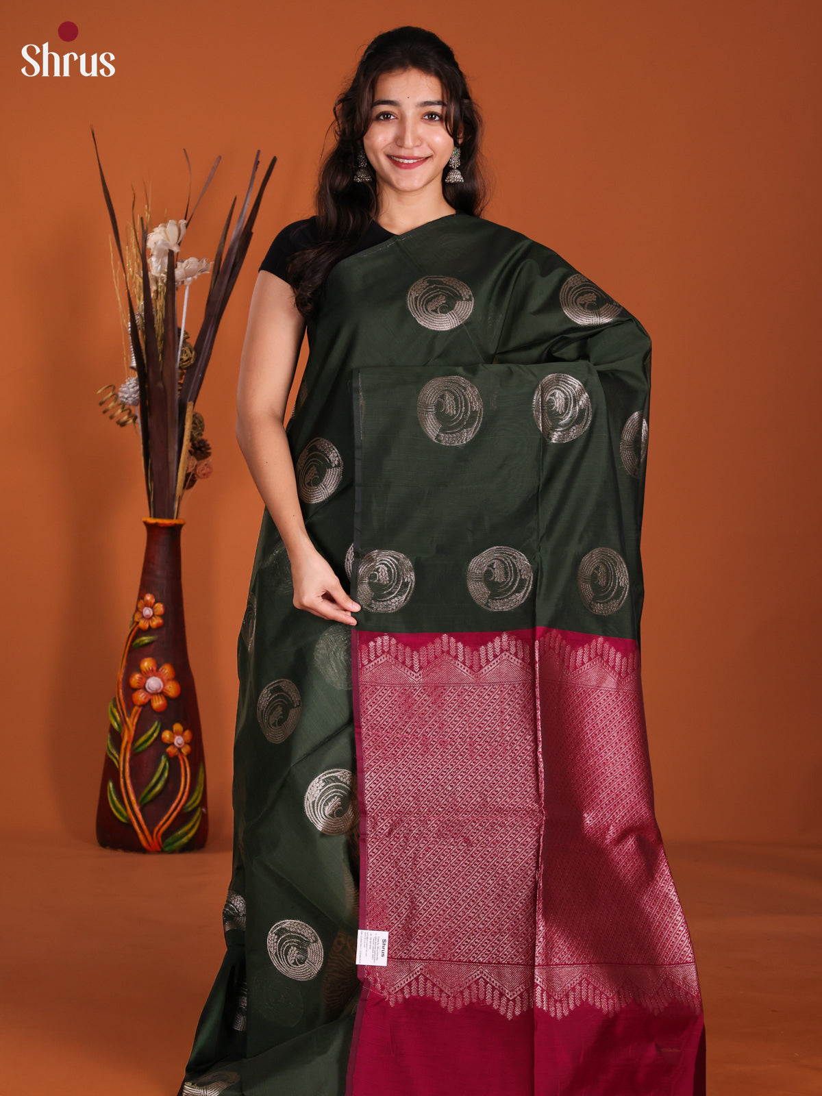 Dark Green & Maroon -DKS26476 - Semi Silkcotton Saree