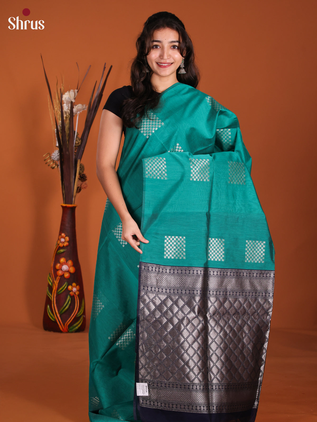 Green & Blue  - Semi Silkcotton Saree- DKS26480