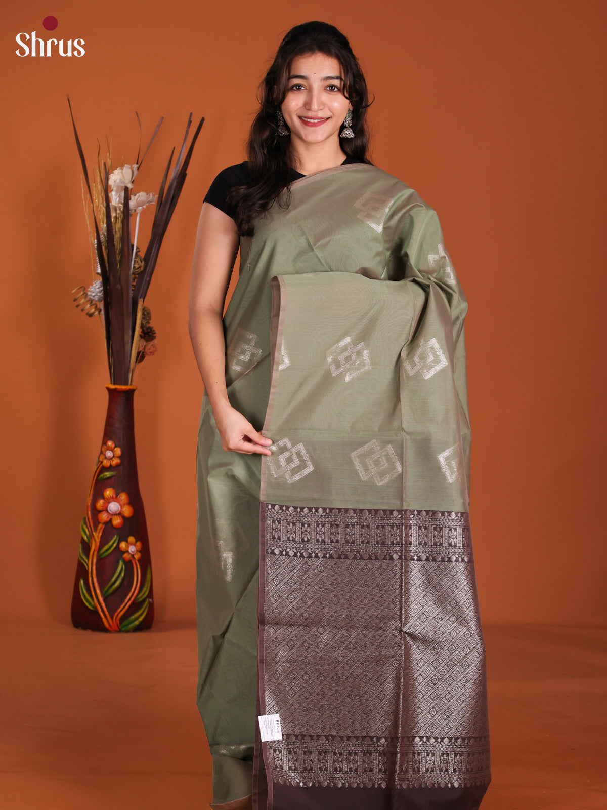 Double Shaded Green & Brown- Semi Silkcotton Saree - DKS26500