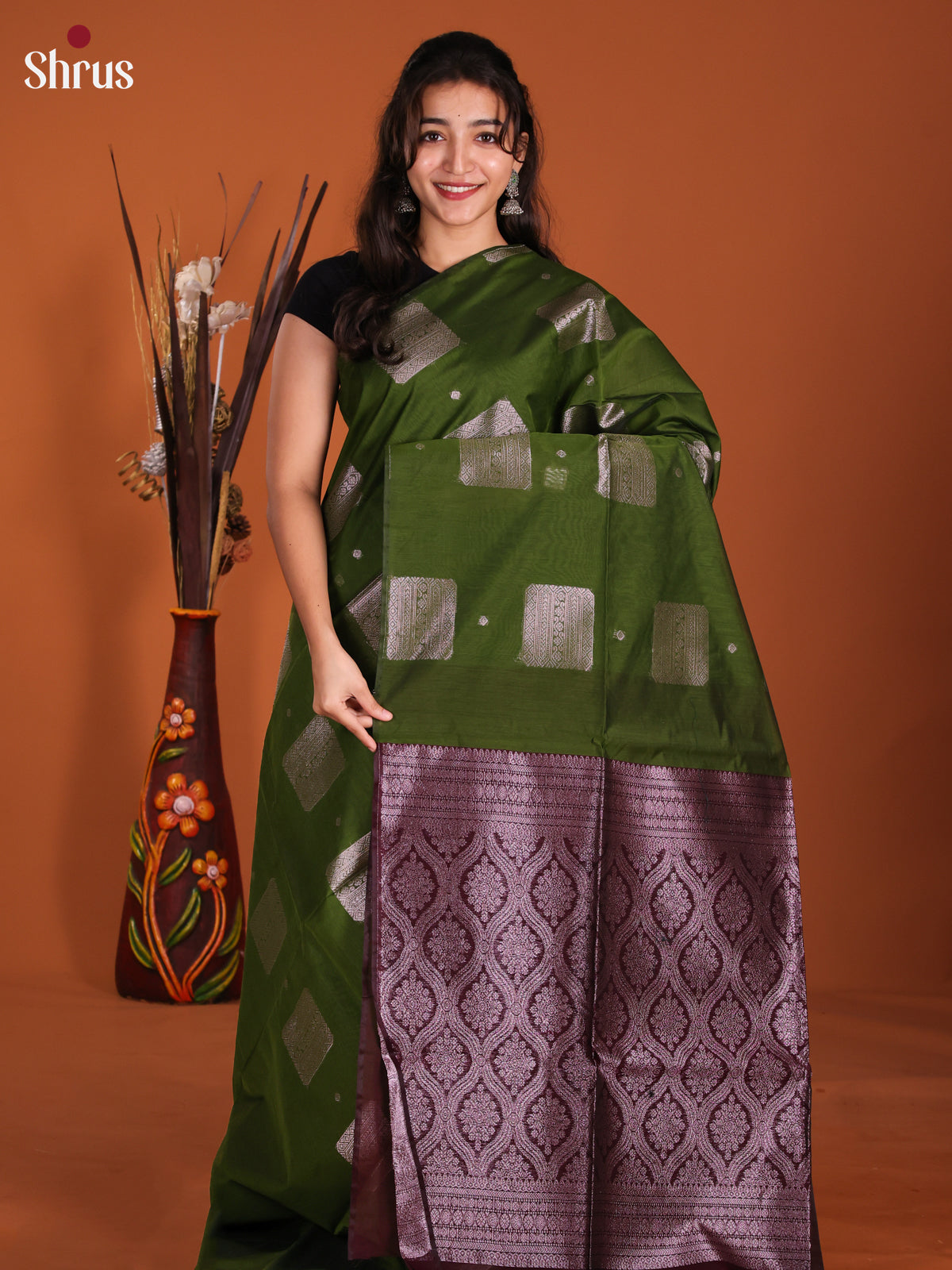 Green & Purple - Semi Silkcotton Saree -DKS26506