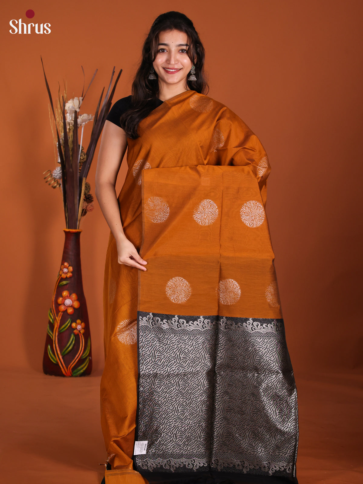 Brick & Black - DKS26508 - Semi Silkcotton Saree - Shop on Shrus.com