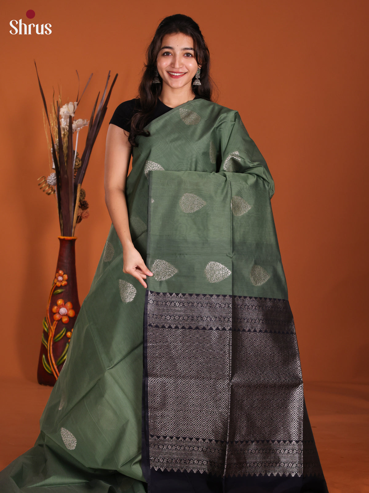 Green & Blue - Semi Silkcotton Saree - DKS26528 - Shop on Shrus.com