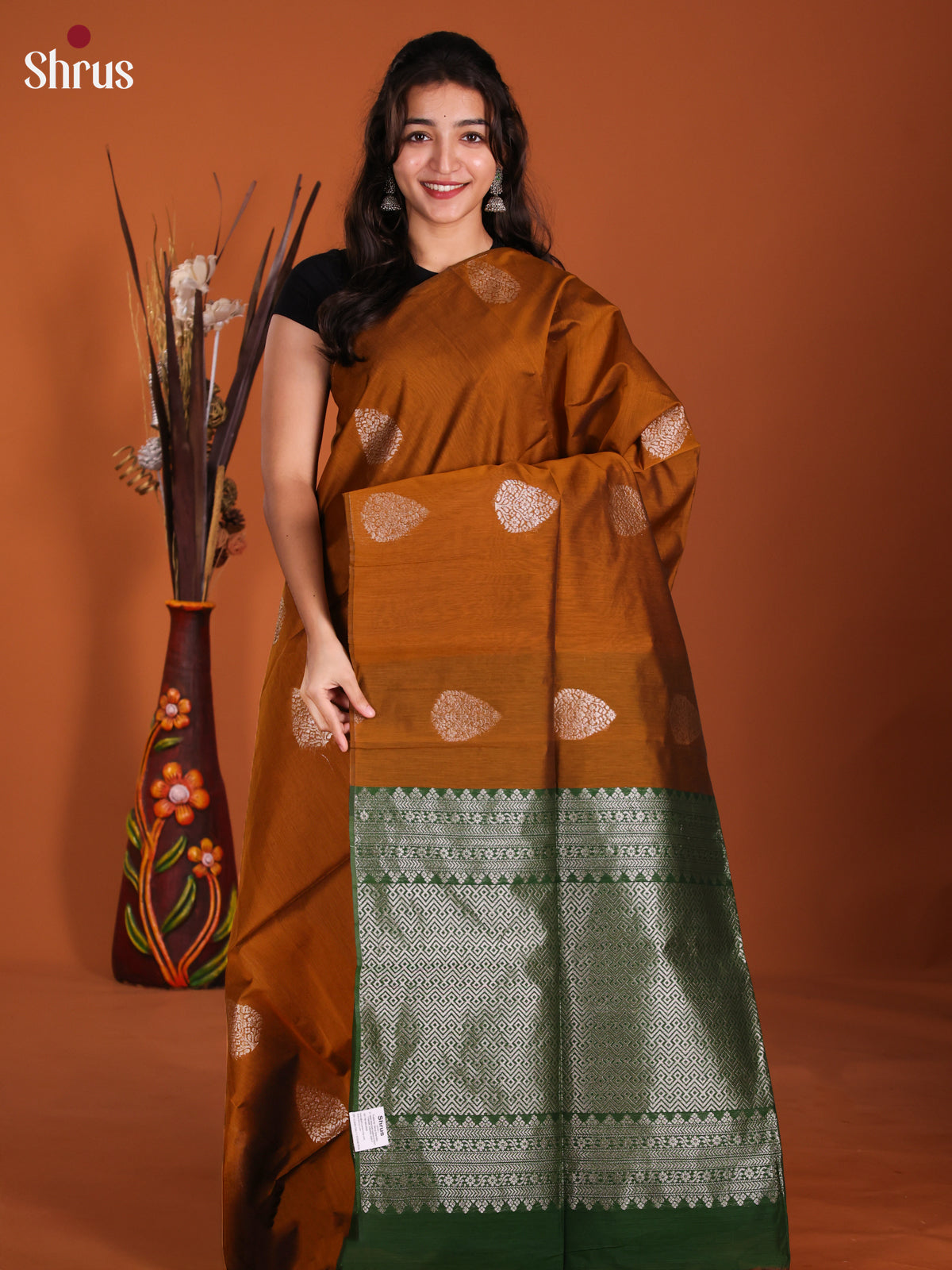 Mustard & Green - Semi Silkcotton Saree- DKS26531 - Shop on Shrus.com