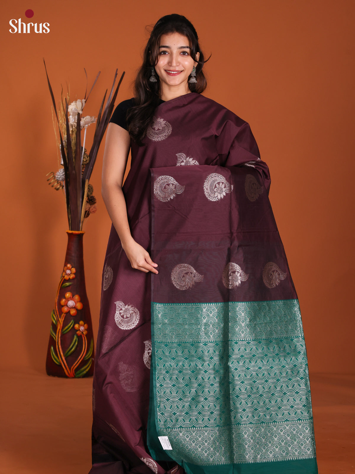 Brown & Green- Semi Silkcotton Saree - DKS26550 - Shop on Shrus.com