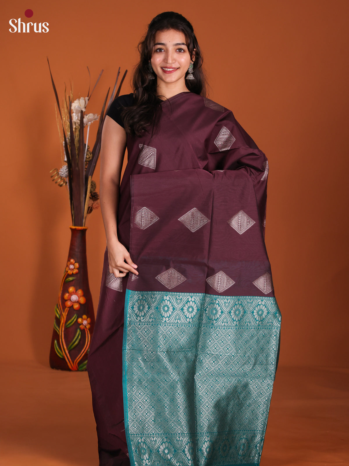 Brown & Green - Semi Silkcotton Saree - DKS26553 - Shop on Shrus.com