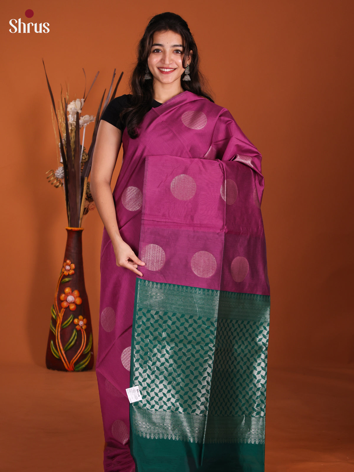 Purple & Green  - Semi Silkcotton Saree- DKS26554 - Shop on Shrus.com