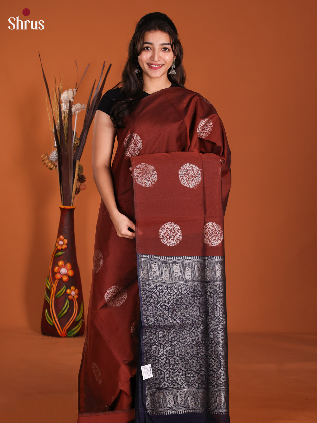 Brown & Blue - Semi Silkcotton Saree- DKS26558 - Shop on Shrus.com