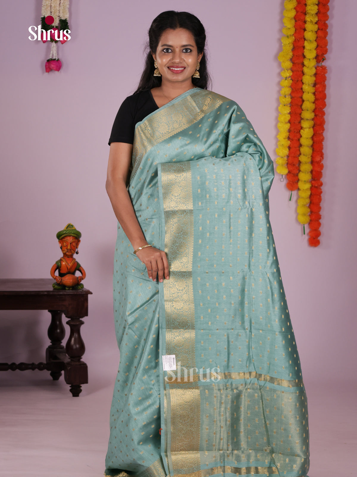 Light Blue- Semi Rawsilk Saree - Shop on Shrus.com