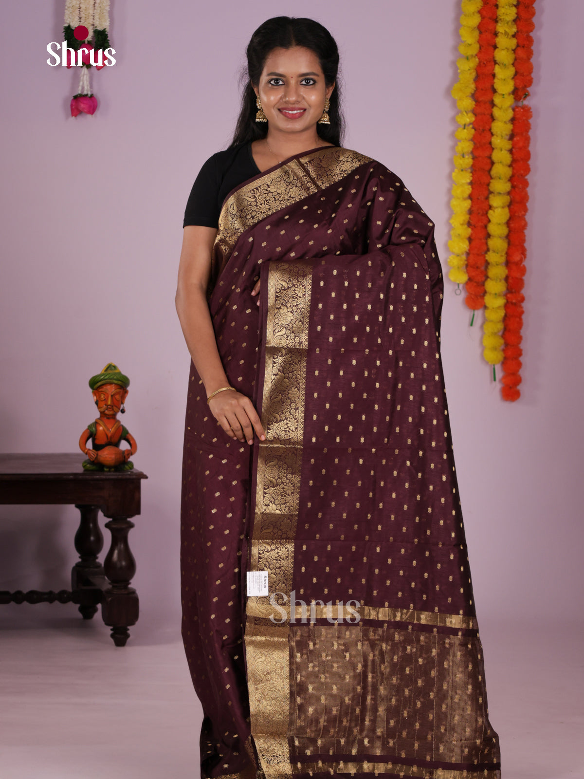 Brown - Semi Rawsilk Saree - Shop on Shrus.com