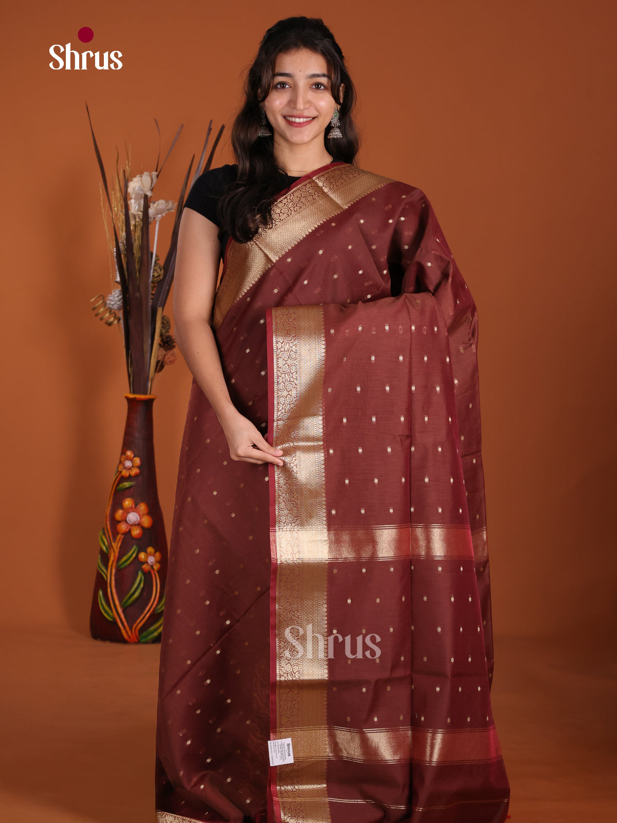 Brown- Art Maheshwari  Saree - Shop on Shrus.com
