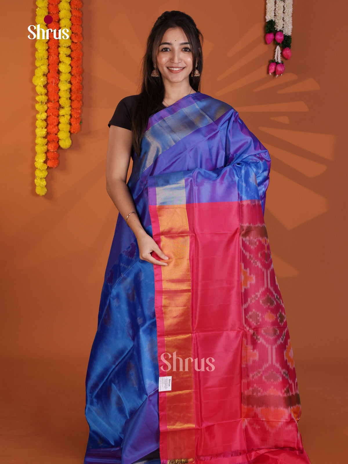 Blue & Pink - Semi uppada Saree