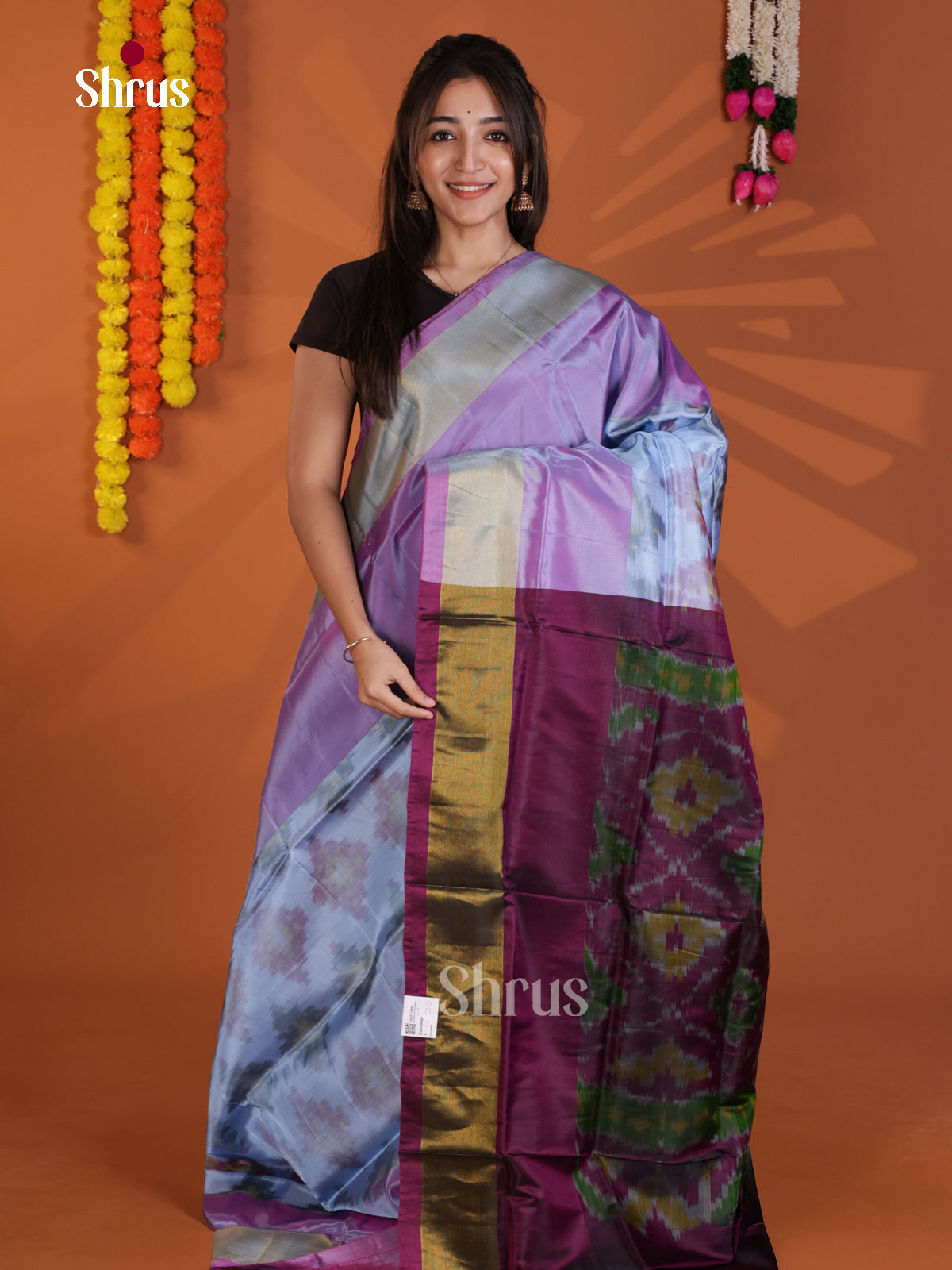 Blue & Dark Purple - Semi uppada Saree