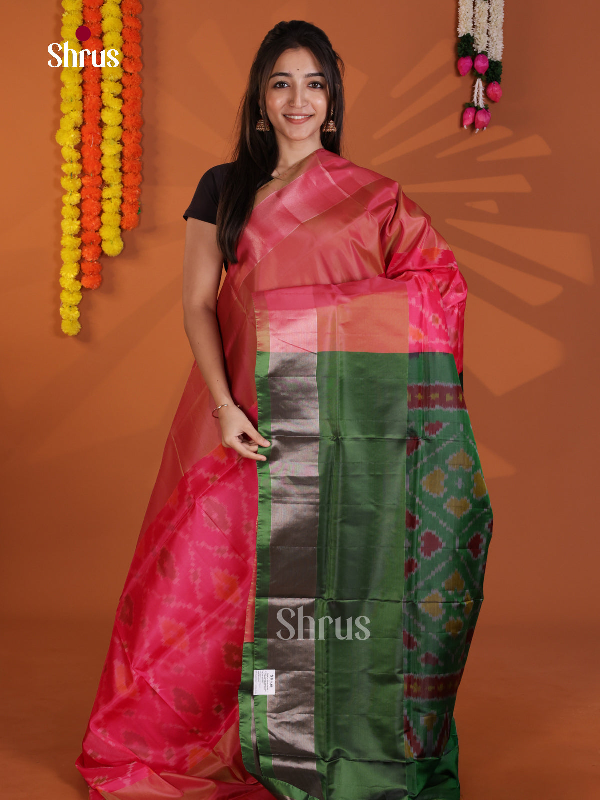 Pink &  Green - Semi uppada Saree
