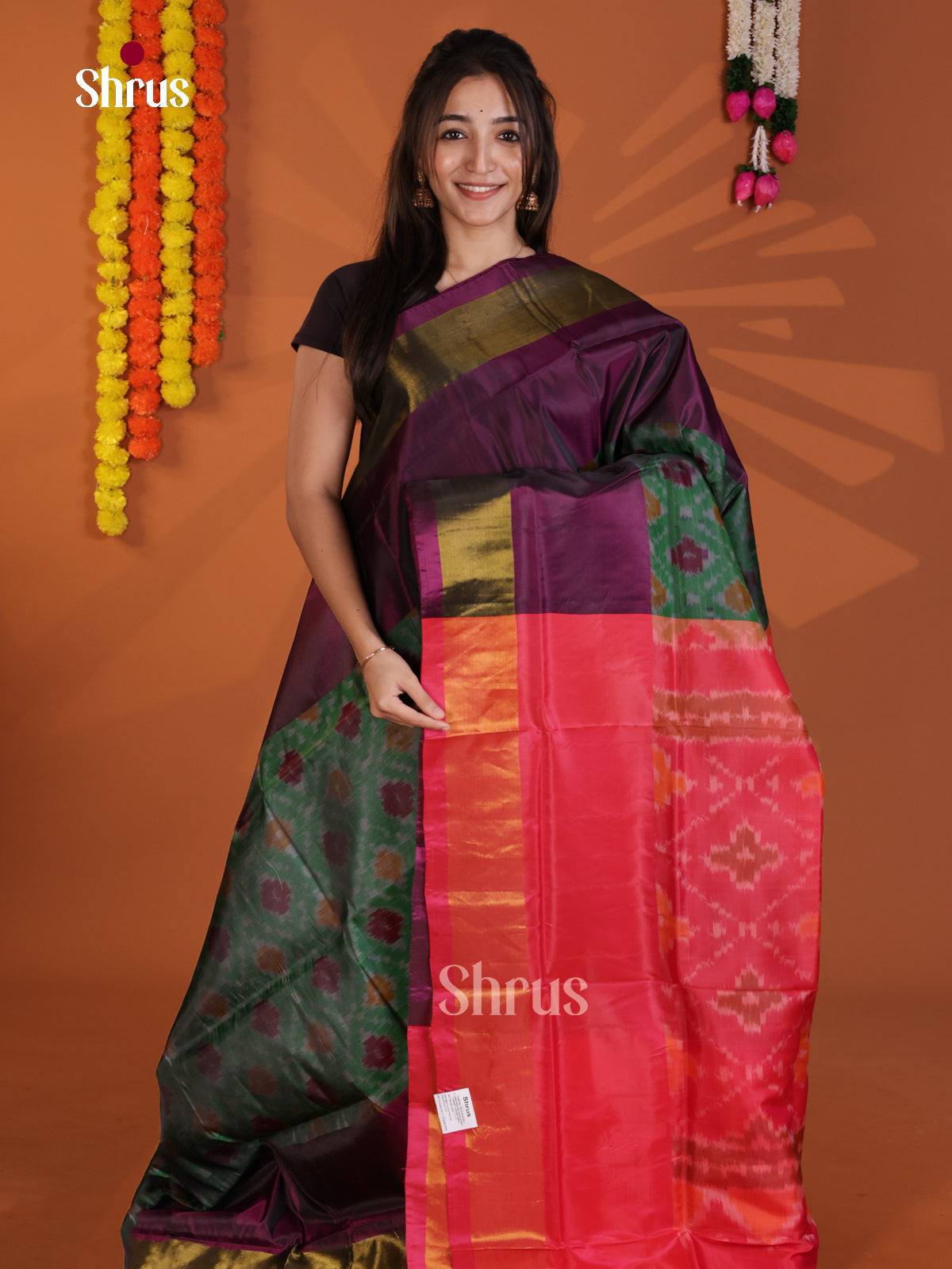 Green & Pink - Semi uppada Saree - Shop on Shrus.com